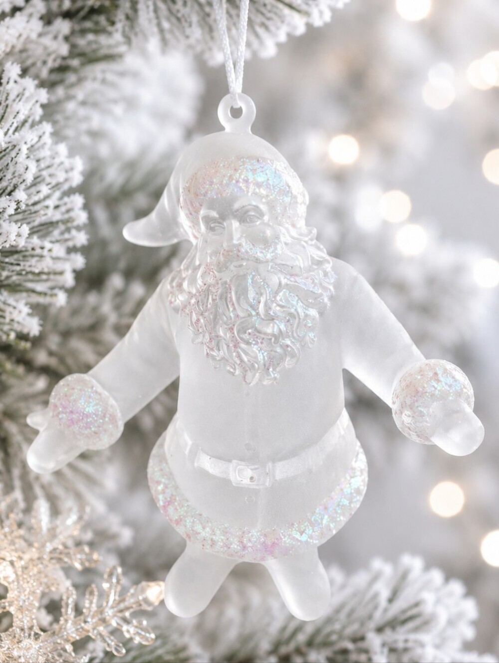 Vintage White Santa Ornament Frosted Winter Wonderland Christmas Tree Decor